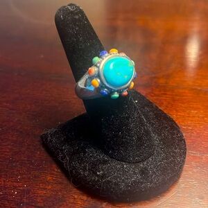 Believed to be a turquoise agate sterling silver ring Size 7-1/2